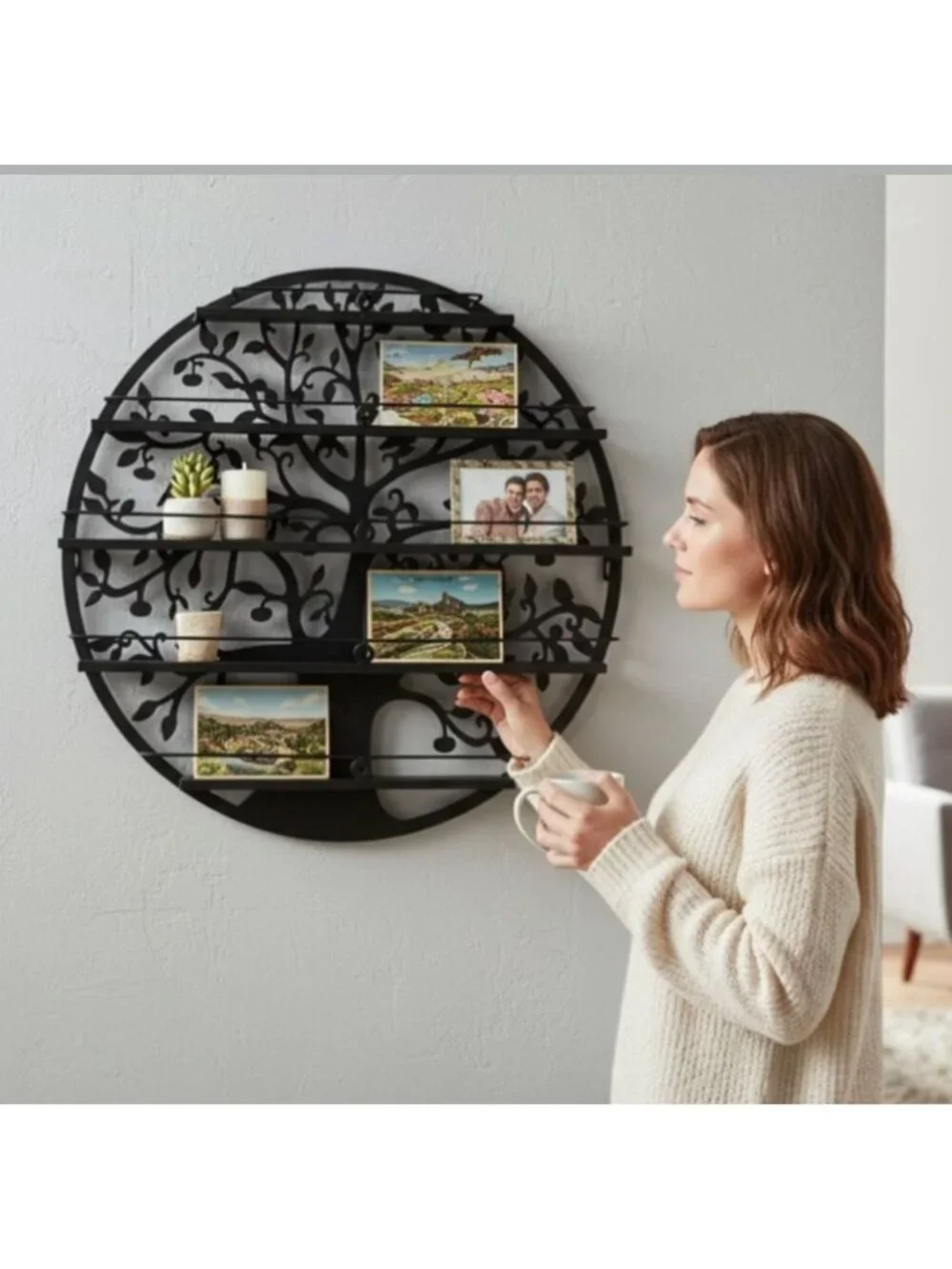 Round Metal Tree Design Wall Shelf 23.8